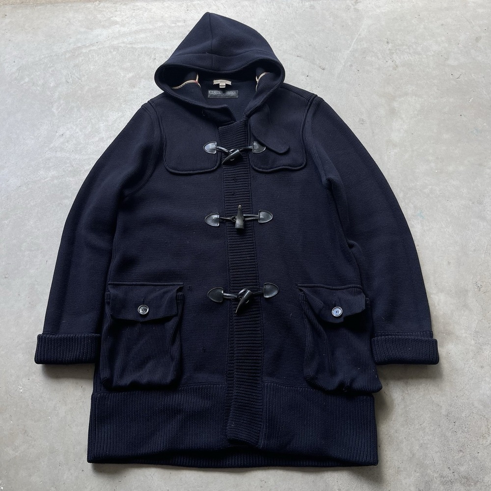 Burberry‎ Brit Merino Wool Knit Duffle Coat Navy Hooded Toggle Nova Check XL